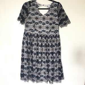 Motherhood Maternity Dress Lace Blue Cutout Back M